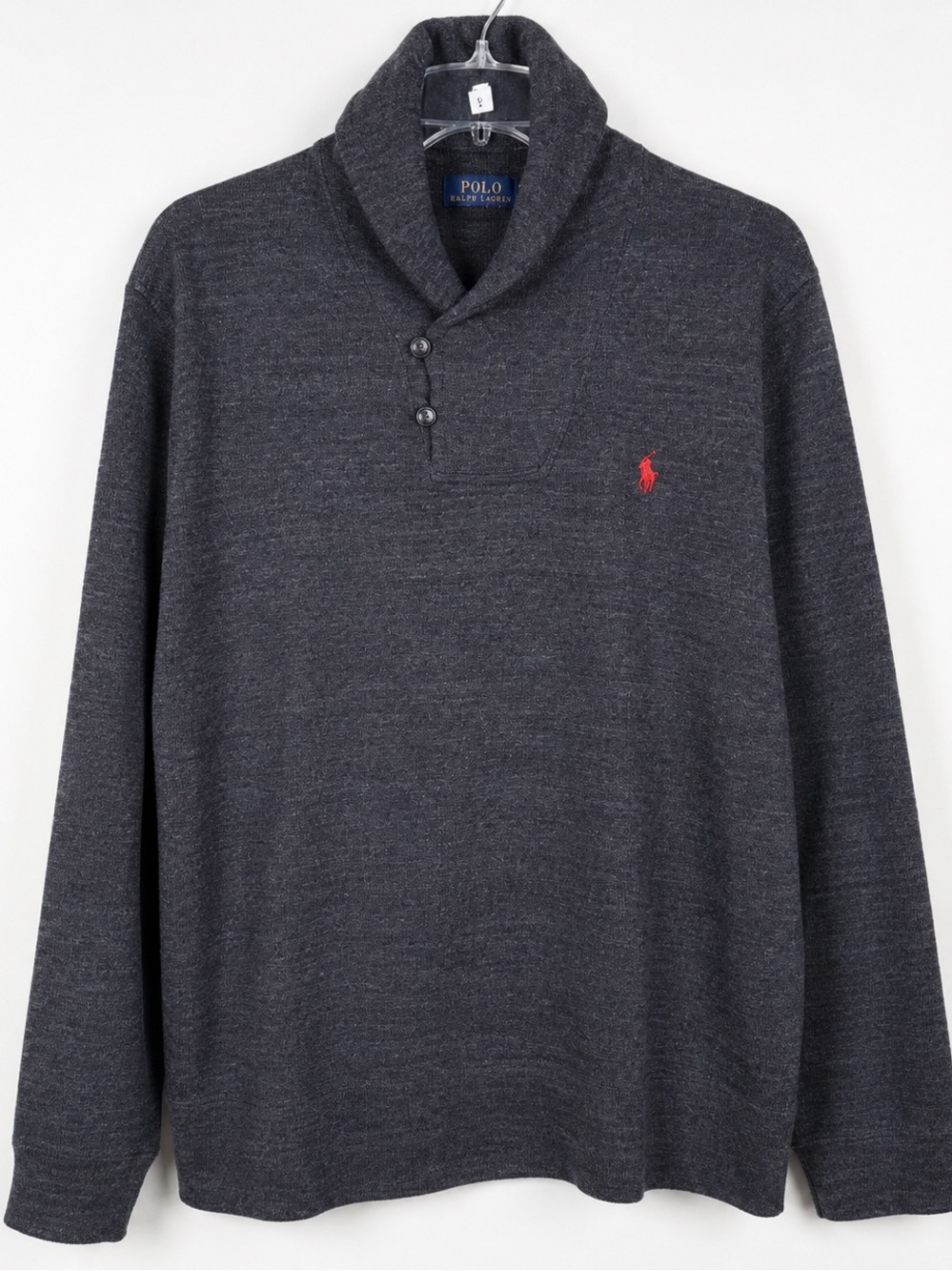 Polo Ralph Lauren Shawl Collar Henley Sweater Mens XL Gray Heather